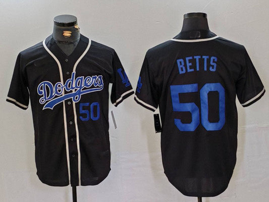 Los Angeles Dodgers #50 Mookie Betts Number Black Cool Base With Patch Stitched Baseball Jerseys