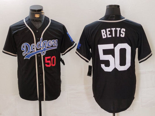 Los Angeles Dodgers #50 Mookie Betts Number Black White Cool Base Stitched Baseball Jersey