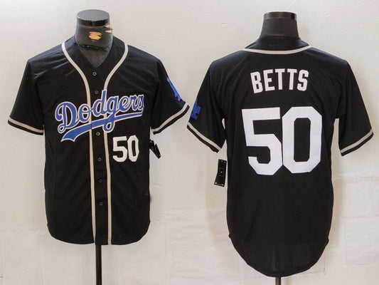 Los Angeles Dodgers #50 Mookie Betts Number Black White Cool Base Stitched Baseball Jersey