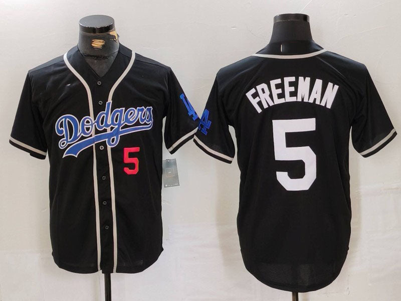 Los Angeles Dodgers #5 Freddie Freeman Number Black Cool Base With Patch Stitched Baseball Jersey