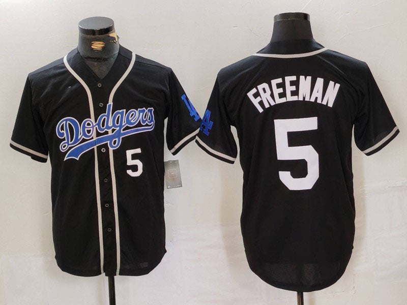 Los Angeles Dodgers #5 Freddie Freeman Number Black Cool Base With Patch Stitched Baseball Jersey