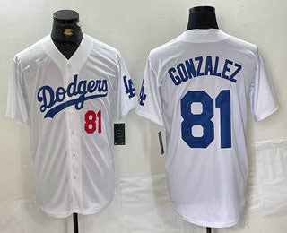 Los Angeles Dodgers #81 Victor Gonzalez Number White Cool Base Stitched Baseball Jersey