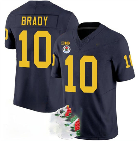 M.Wolverines #10 Tom Brady 2023 F.U.S.E. Navy Blue Rose Bowl Patch Stitched Jersey College Jerseys
