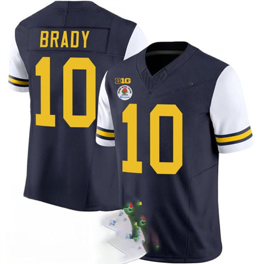M.Wolverines #10 Tom Brady 2023 F.U.S.E. Navy White Rose Bowl Patch Stitched Jersey College Jerseys