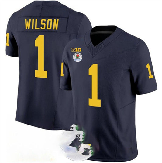 M.Wolverines #1 Roman Wilson 2023 F.U.S.E. Navy Blue Rose Bowl Patch Stitched Jersey College Jerseys