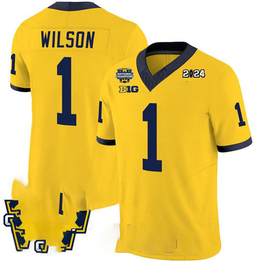 M.Wolverines #1 Roman Wilson Yellow 2024 F.U.S.E. With 2023 National Champions Patch Stitched Jersey College Jerseys