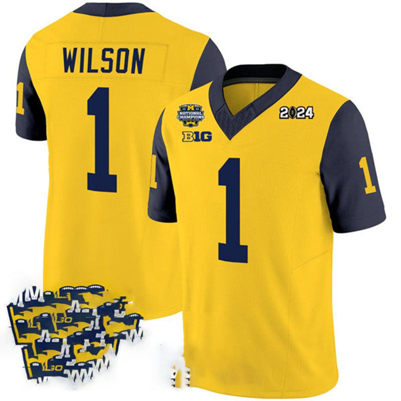 M.Wolverines #1 Roman Wilson Yellow Navy 2024 F.U.S.E. With 2023 National Champions Patch Stitched Jersey College Jerseys