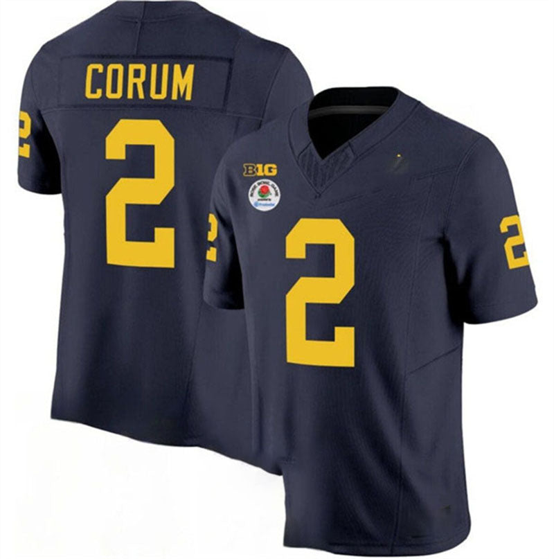 M.Wolverines #2 Blake Corum 2023 F.U.S.E. Navy Blue Rose Bowl Patch Stitched Jersey College Jerseys