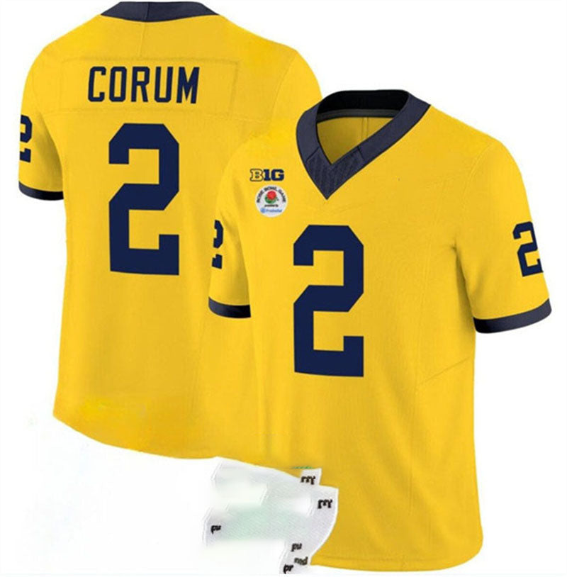 M.Wolverines #2 Blake Corum 2023 F.U.S.E. Yellow Rose Bowl Patch Stitched Jersey College Jerseys