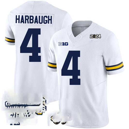 M.Wolverines #4 Jim Harbaugh White 2024 F.U.S.E. With 2023 National Champions Patch Stitched Jersey College Jerseys