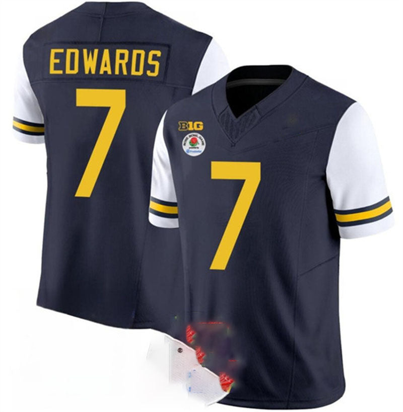 M.Wolverines #7 Donovan Edwards 2023 F.U.S.E. Navy White Rose Bowl Patch Stitched Jersey College Jerseys
