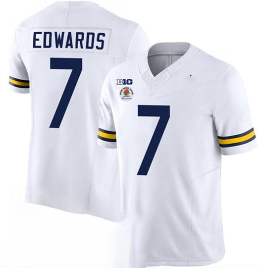 M.Wolverines #7 Donovan Edwards 2023 F.U.S.E. White Rose Bowl Patch Stitched Jersey College Jerseys