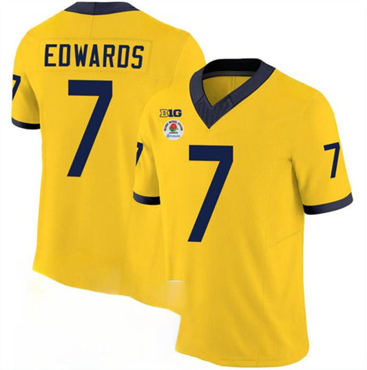 M.Wolverines #7 Donovan Edwards 2023 F.U.S.E. Yellow Rose Bowl Patch Stitched Jersey College Jerseys