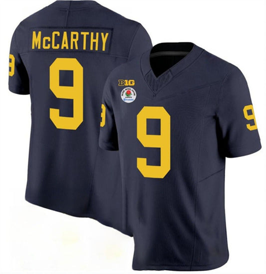 M.Wolverines #9 J.J. McCarthy 2023 F.U.S.E. Navy Blue Rose Bowl Patch Stitched Jersey College Jerseys