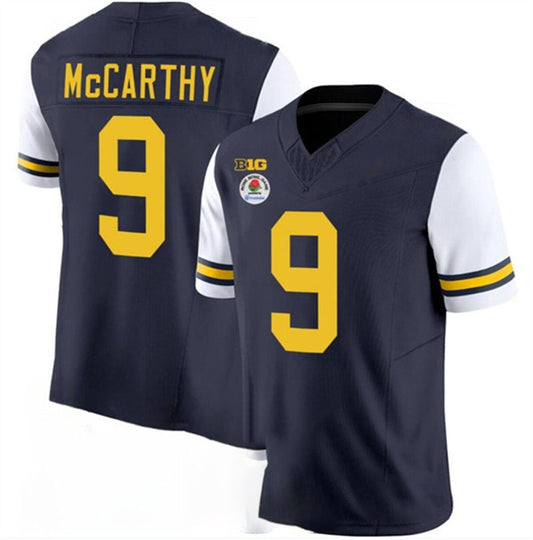 M.Wolverines #9 J.J. McCarthy 2023 F.U.S.E. Navy White Rose Bowl Patch Stitched Jersey College Jerseys