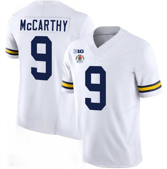 M.Wolverines #9 J.J. McCarthy 2023 F.U.S.E. White Rose Bowl Patch Stitched Jersey College Jerseys