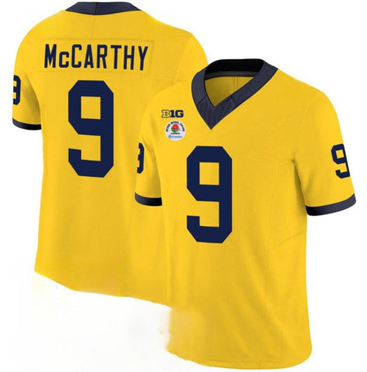 M.Wolverines #9 J.J. McCarthy 2023 F.U.S.E. Yellow Rose Bowl Patch Stitched Jersey College Jerseys