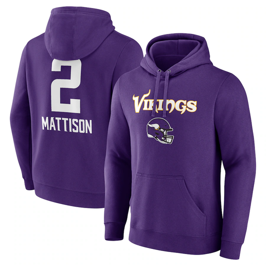 MN.Vikings #2 Alexander Mattison Purple Team Wordmark Player Name & Number Pullover Hoodie Jerseys