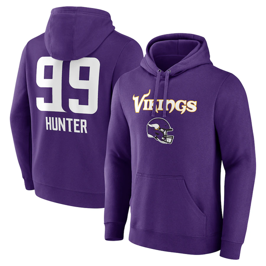 MN.Vikings #99 Danielle Hunter Purple Team Wordmark Player Name & Number Pullover Hoodie Jerseys