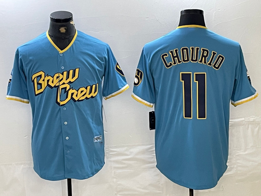 Milwaukee Brewers #11 Jackson Chourio Blue 2022 City Connect Cool Base Stitched Jersey Baseball Jerseys