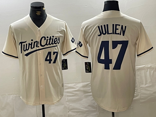 Minnesota Twins #47 Edouard Julien Number Cream Cool Base Stitched Baseball Jersey