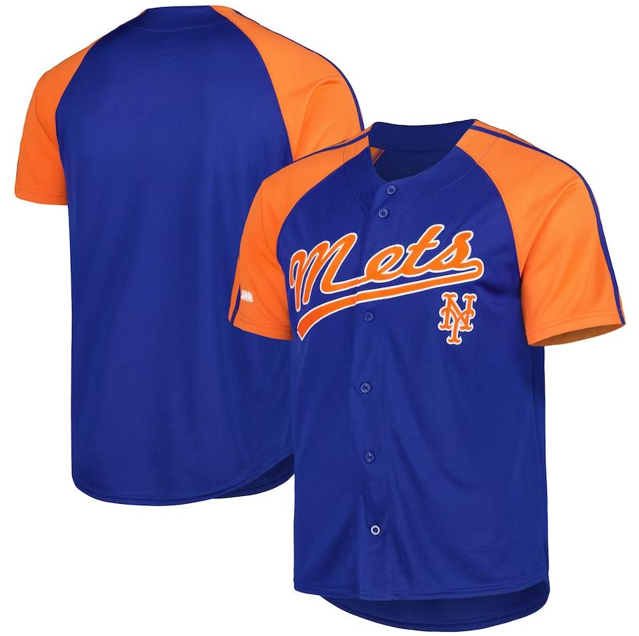 New York Mets Royal Stitches Button-Down Raglan Fashion Jersey Baseball Jerseys