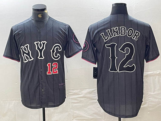 New York Mets #12 Francisco Lindor Number Grey 2024 City Connect Cool Base Stitched Baseball Jersey