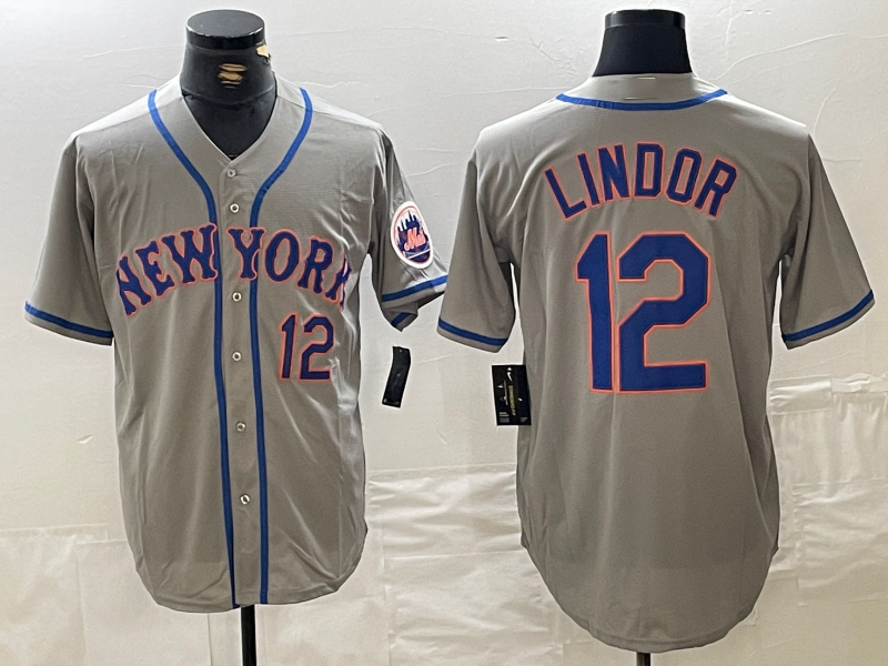 New York Mets #12 Francisco Lindor Number Grey Stitched Cool Base Baseball Jerseys