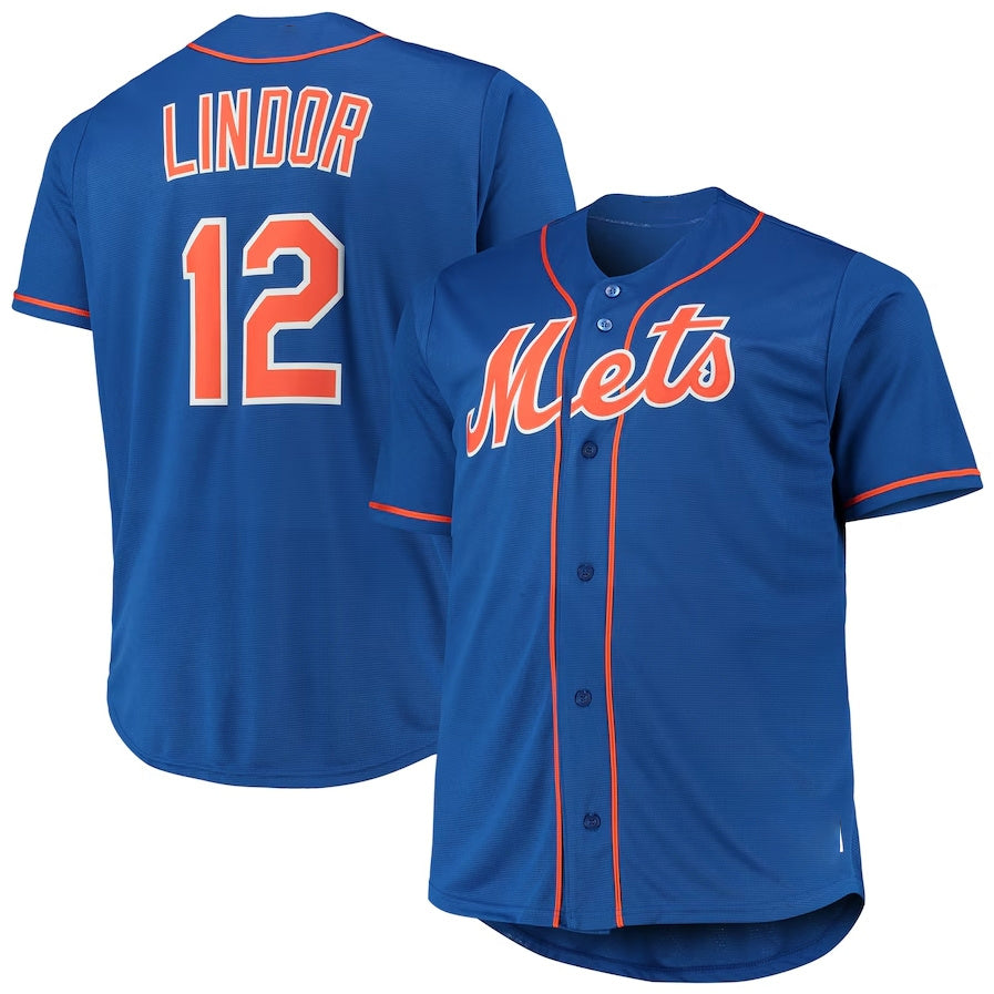 New York Mets #12 Francisco Lindor Royal Big & Tall Replica Player Jersey Stitched Baseball Jersey