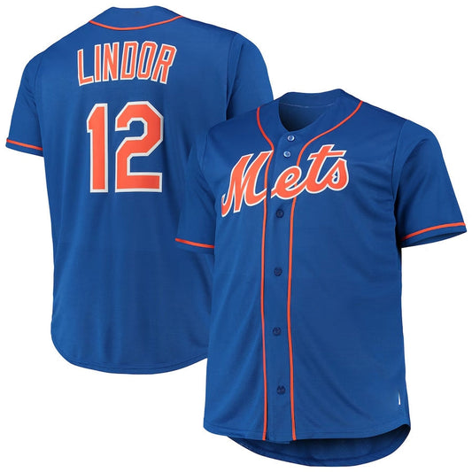 New York Mets #12 Francisco Lindor Royal Big & Tall Replica Player Jersey Stitched Baseball Jersey
