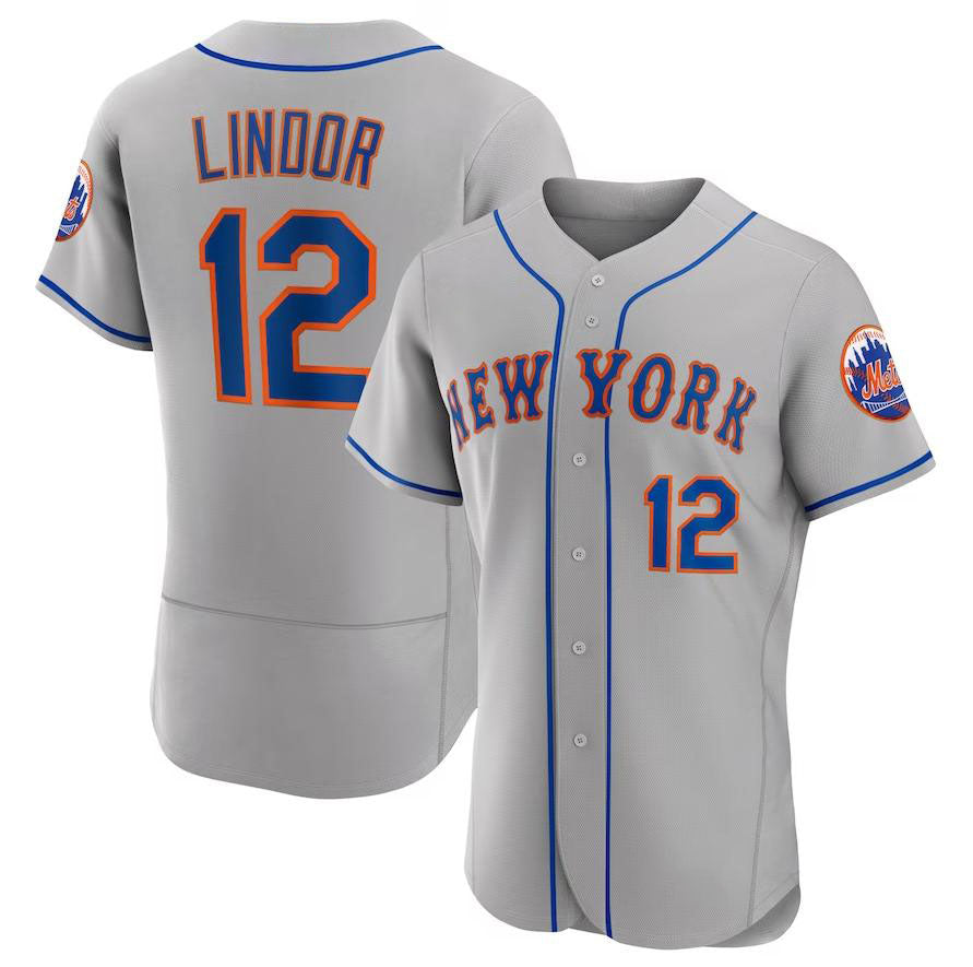 New York Mets #12 Francisco Lindor Gray Home Replica Player Jersey Baseball Jerseys