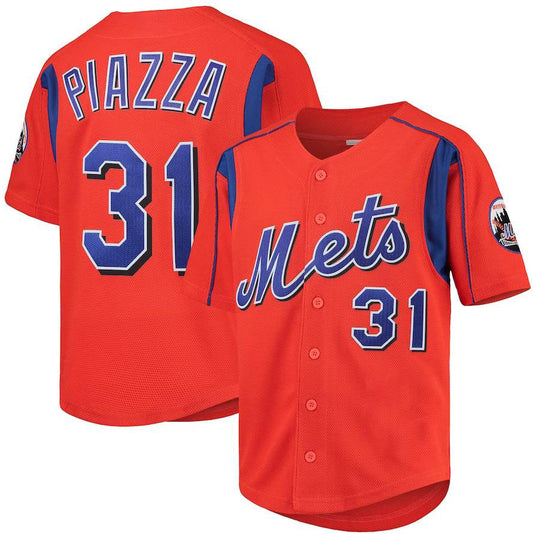New York Mets #31 Mike Piazza Orange Mitchell & Ness Youth Cooperstown Collection Mesh Batting Practice Jersey Baseball Jerseys