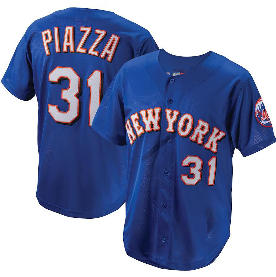 New York Mets #31 Mike Piazza Royal Mitchell & Ness Cooperstown Collection Mesh Batting Practice Button-Up Jersey Baseball Jerseys