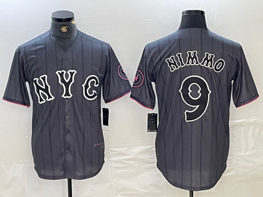New York Mets #9 Brandon Nimmo Gray 2024 City Connect Cool Base Stitched Baseball Jersey