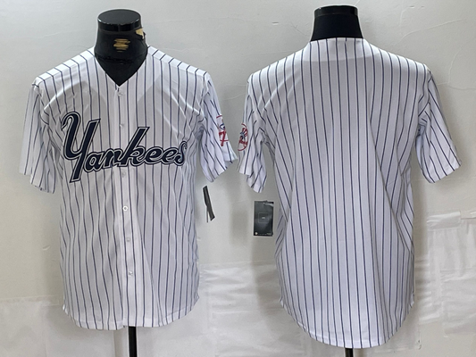 New York Yankees Blank White Pinstripe Fashion Cool Base Baseball Jersey