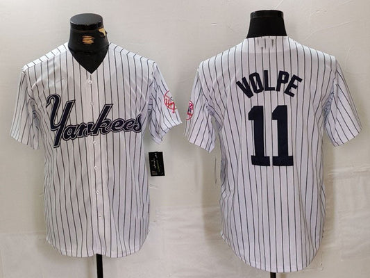 New York Yankees #11 Anthony Volpe White Pinstripe Fashion Cool Base Baseball Jerseys