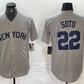 New York Yankees #22 Juan Soto Name 2021 Grey Field of Dreams Cool Base Stitched Baseball Jersey