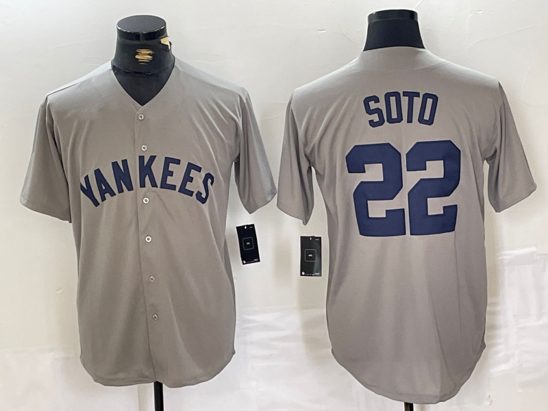 New York Yankees #22 Juan Soto Name Grey Stitched Throwback Baseball Jersey