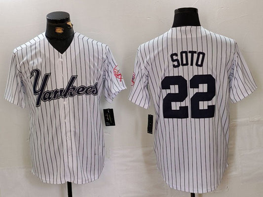New York Yankees #22 Juan Soto White Pinstripe Fashion Cool Base Baseball Jerseys