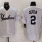 New York Yankees #2 Derek Jeter White Pinstripe Fashion Cool Base Baseball Jerseys