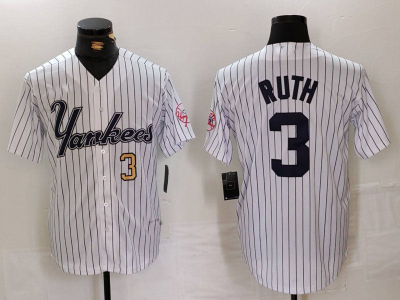 New York Yankees #3 Babe Ruth White Pinstripe Fashion Cool Base Baseball Jerseys