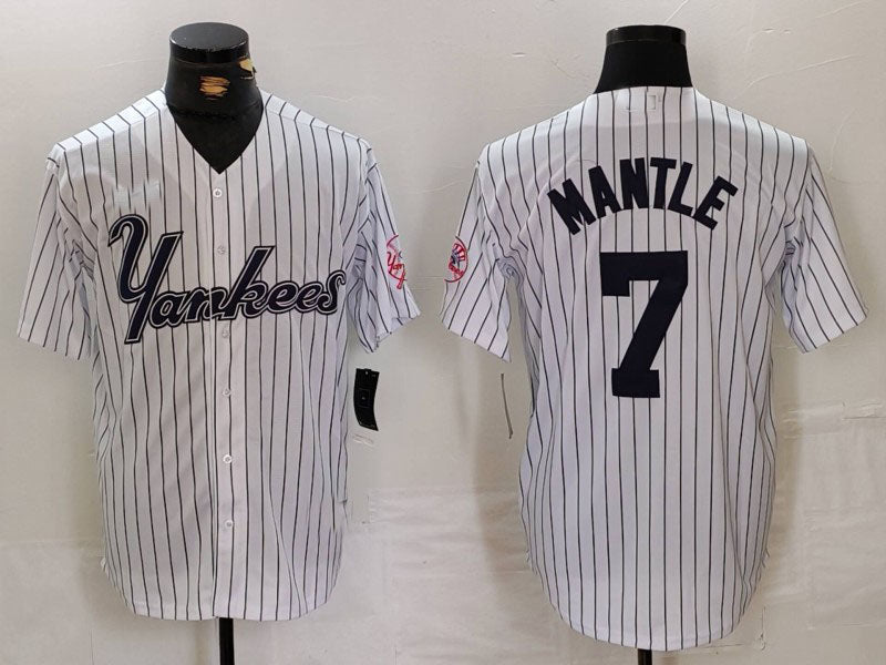 New York Yankees #7 Mickey Mantle White Pinstripe Fashion Cool Base Baseball Jerseys