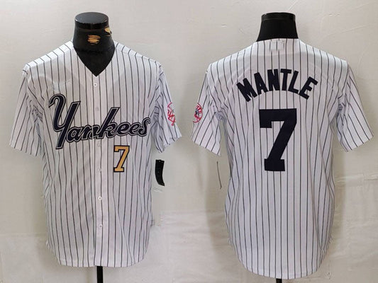 New York Yankees #7 Mickey Mantle White Pinstripe Fashion Cool Base Baseball Jerseys