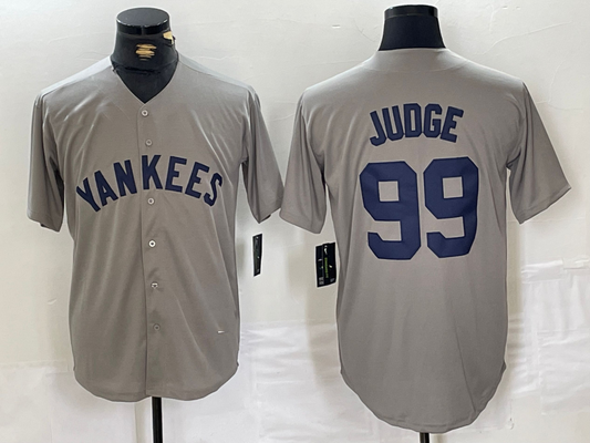 New York Yankees #99 Aaron Judge Name Grey Stitched Throwback Baseball Jersey