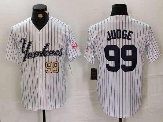 New York Yankees #99 Aaron Judge White Pinstripe Fashion Cool Base Baseball Jerseys