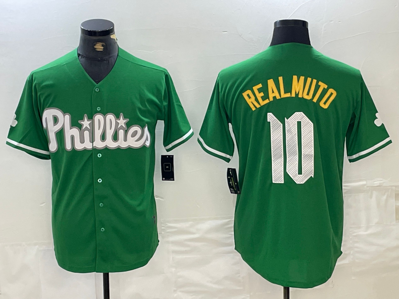 Philadelphia Phillies #10 JT Realmuto Kelly Green Cool Base Jersey Baseball Jerseys