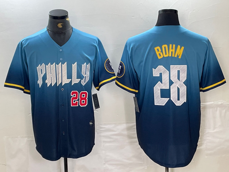 Philadelphia Phillies #28 Alec Bohm Blue 2024 City Player Number Cool Base Stitched Baseball Jerseys