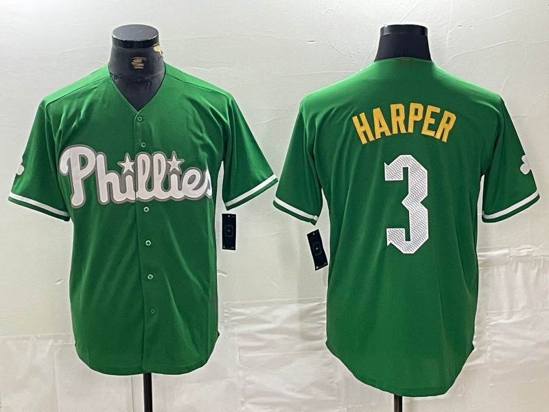 Philadelphia Phillies #3 Bryce Harper Green 2024 City Connect Stitched Baseball Jersey