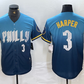 Philadelphia Phillies #3 Bryce Harper Number Blue 2024 City Connect Limited Stitched Baseball Jerseys
