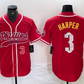 Philadelphia Phillies #3 Bryce Harper Number Red Cool Base Stitched Baseball Jersey